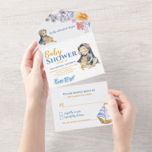 Meisje en Baby Animal Wild Baby shower All In One Uitnodiging