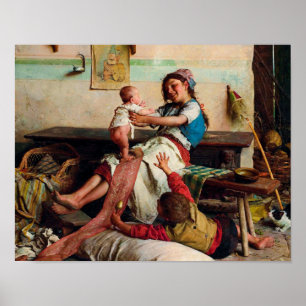 Meisje en Baby van Gaetano Chierici Poster