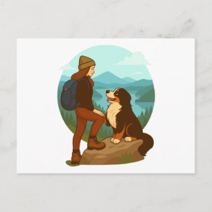 Meisje en berghond avontuur illustratie briefkaart