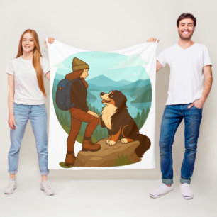 Meisje en berghond avontuur illustratie fleece deken