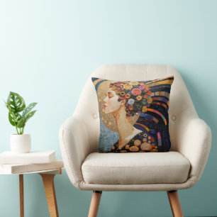 Meisje en bloemen Art Nouveau Kussen