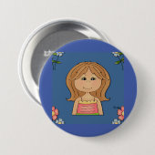 Meisje en bloemen ronde button 7,6 cm (Voorkant /achterkant)