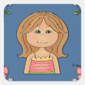 Meisje en bloemen vierkante sticker (Voorkant)