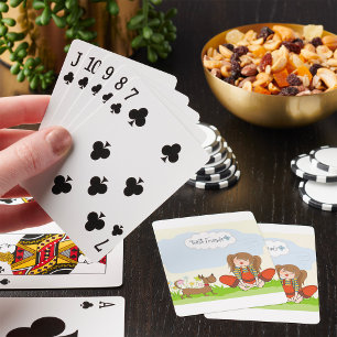 Meisje en bruine hond beste vrienden pokerkaarten