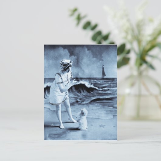 Meisje en Dog 1913 Briefkaart (Staand voorkant)