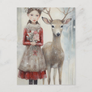 Meisje en een hert Mixed Media Briefkaart