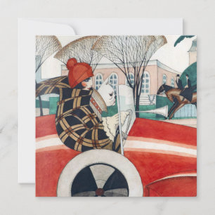 Meisje en een Puggondel in een rode auto Kaart