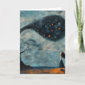 Meisje en een Surreal Blue Fantasy Tree Windblown Kaart (Voorkant)