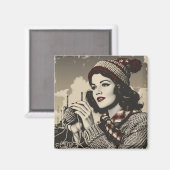 Meisje en garen  magneet (Voorkant / Achterkant)