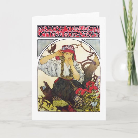 Meisje en Geranium, Mucha Kaart (Voorkant)