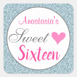 Meisje en glam roze lichtblauw glitter zweet zesti vierkante sticker