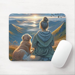 Meisje en Golden Retriever Sunrise Muismat