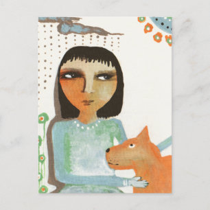 Meisje en hond briefkaart