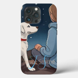 Meisje en Hond Monogram iPhone 13 Pro Hoesje