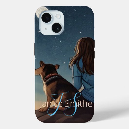 Meisje en Hond Monogram Case-Mate iPhone Case (Achterkant)