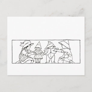 Meisje en jongen met pop en Beer  kunst Briefkaart