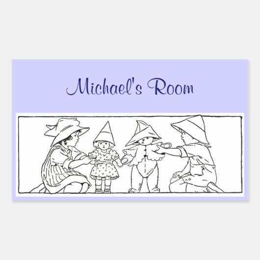 Meisje en jongen met speelgoed Aangepaste kunst Rechthoekige Sticker (Voorkant)