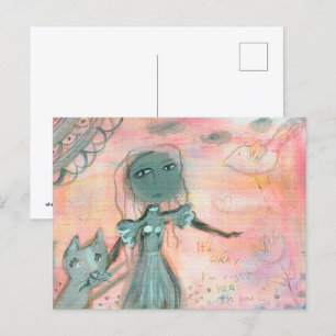 Meisje en Kat Briefkaart