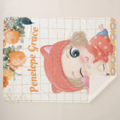 Meisje en kat Oranje Rozen + Aangepaste naam Sherpa Deken (Voorkant (horizontaal))