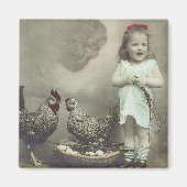 meisje en kippen Magnet Magneet (Voorkant)