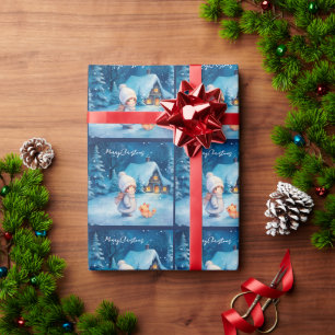 Meisje en kleine vos met Kerstmis Cadeaupapier
