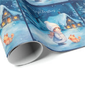 Meisje en kleine vos met Kerstmis Cadeaupapier (Rol Hoek)