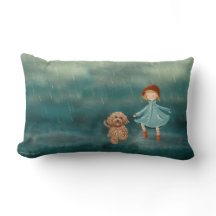 Meisje en Labradoedle in de regen