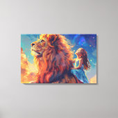 Meisje en Leeuw - Children's Wall Art, Majestic Li Canvas Afdruk (Voorkant)