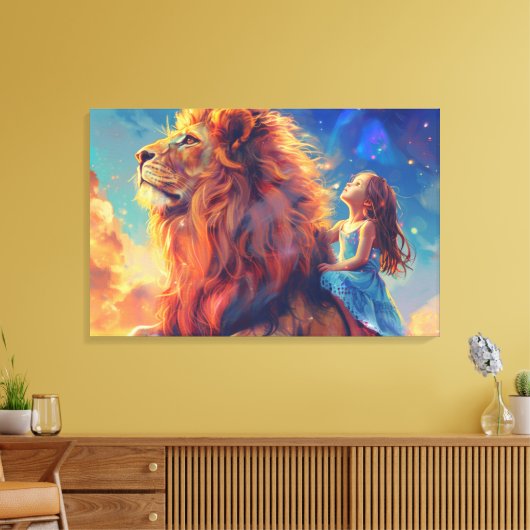 Meisje en Leeuw - Children's Wall Art, Majestic Li Canvas Afdruk (Insitu (Woonkamer))