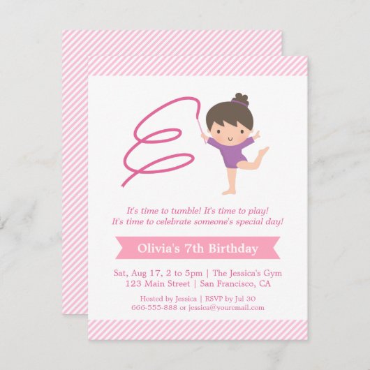 Meisje en lint Gymnastiek Kids Verjaardagsfeest Kaart (Voorkant / Achterkant)