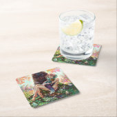 Meisje en Magicfox fantasy weide kunst monogram Vierkante Kartonnen Onderzetter (Insitu)