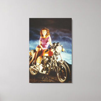 Meisje en Motorfiets Canvas Afdruk