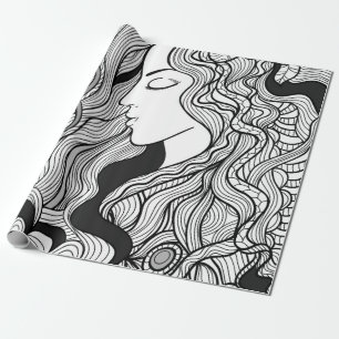 Meisje en muziek. illustratie. Zwarte buitenlijn Cadeaupapier