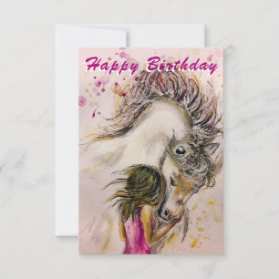 Meisje en Paard Happy Birthday Kaart