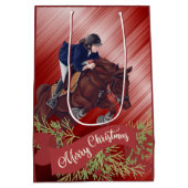 Meisje en paard Jumping Merry-kerstrood Medium Cadeauzakje (Achterkant)