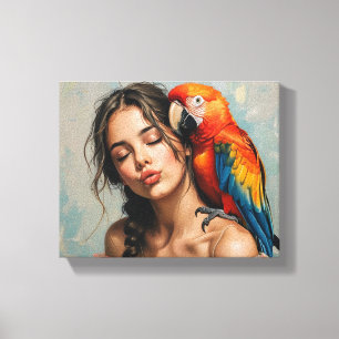 Meisje en papegaai canvas kunst