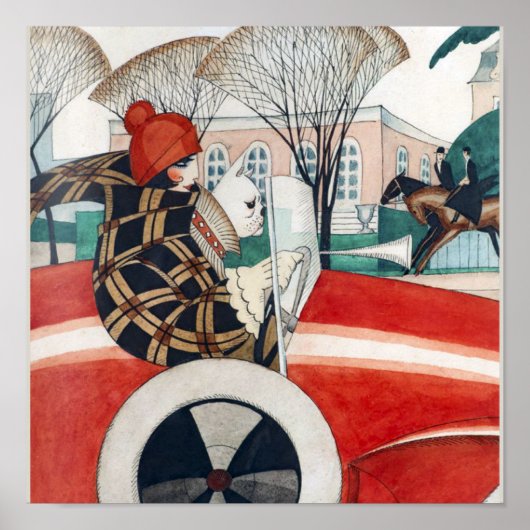 Meisje en pug in een auto poster (Voorkant)