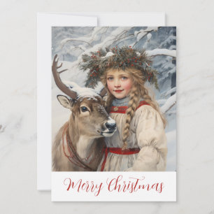 meisje en rendier kerst Kaart
