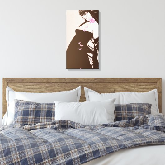 Meisje en roze roos canvas afdruk (Insitu (Slaapkamer))