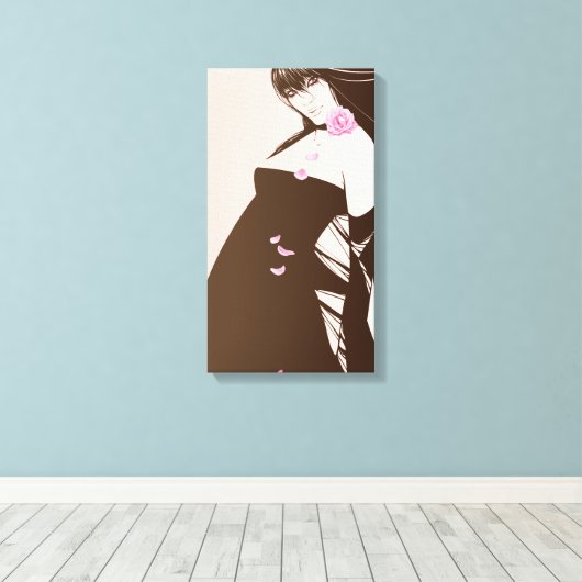 Meisje en roze roos canvas afdruk (Insitu (Houten vloer))