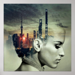 Meisje en stad poster