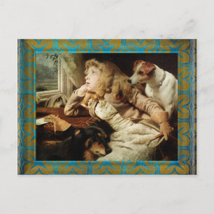 meisje en twee dogs grunge omwoeld briefkaart