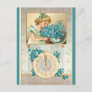 meisje en vergeet me Nots Happy New Year Briefkaart