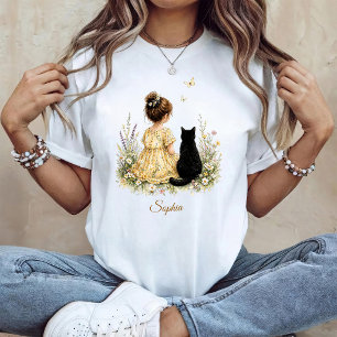 Meisje en zwarte kat t-shirt