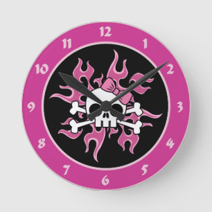 Meisje Flaming Skull Ronde Klok