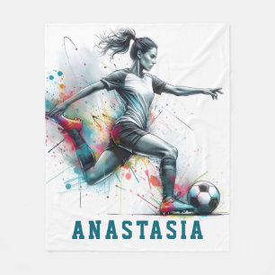 Meisje Football Speler actie spel kleurrijke schop Fleece Deken