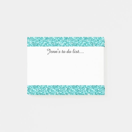 Meisje, Fun Aqua Blue Glitter Gedrukt Post-it® Notes (Voorkant)