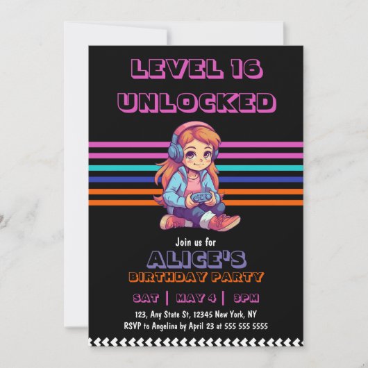 Meisje Game Video Game Level Omhoog Verjaardag Kaart (Voorkant)