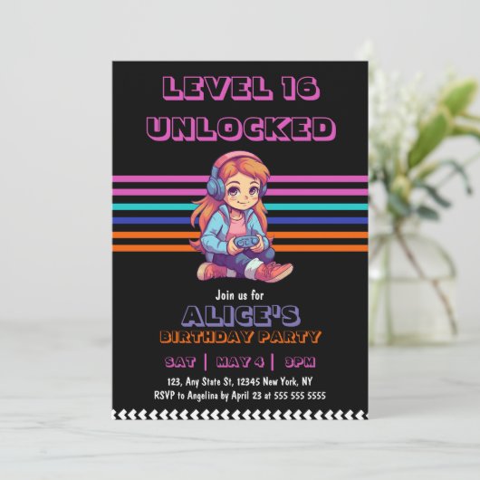 Meisje Game Video Game Level Omhoog Verjaardag Kaart (Staand voorkant)