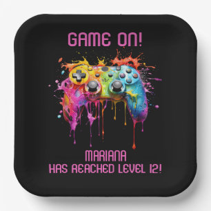 Meisje Gamer Roze Video Game Party Papieren Bordje